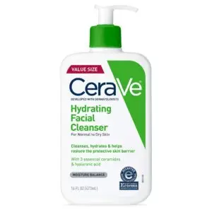 CeraVe Hydrating Facial Cleanser bottle, one of the best facial cleansers for mature skin with ceramides and hyaluronic acid