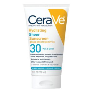 CeraVe Hydrating Sheer Sunscreen SPF 30 for mature skin over 40